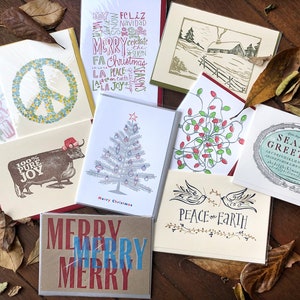 Boîte assortie de cartes de Noël - Assortiment de dix cartes de Noël typographiques - Cartes de vœux typographiques - Mélange éclectique - Traditionnel