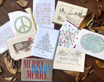 Mixed Box of Christmas Cards - Assortment of Ten Letterpress Christmas Cards - Letter Press Holiday Greetings - Eclectic Mix - Traditional