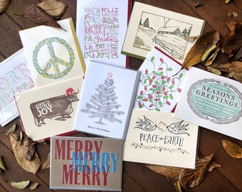 Mixed Box of Christmas Cards - Assortment of Ten Letterpress Christmas Cards - Letter Press Holiday Greetings - Eclectic Mix - Traditional