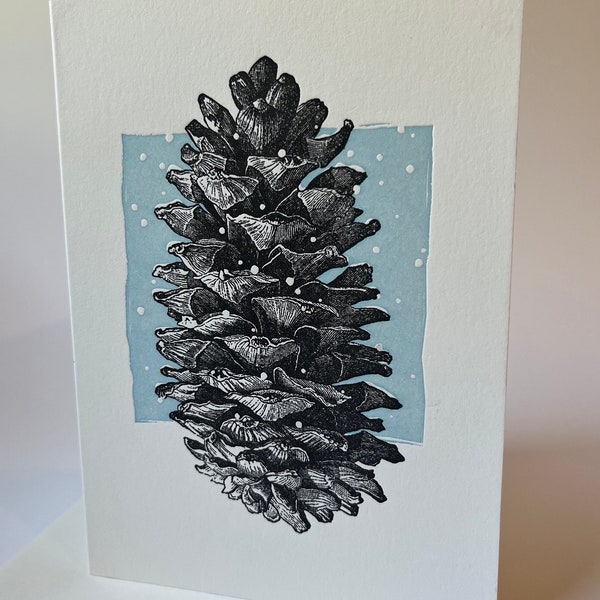 Pine Cone Christmas Cards, Snowy Winter Wonderland Holiday Card, Elegant and Simple Design  - Letterpress Printed