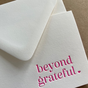 Unique Letterpress Thank You Card Beyond Grateful Gratitude Pink or Black and White Boxed Set of Six image 3