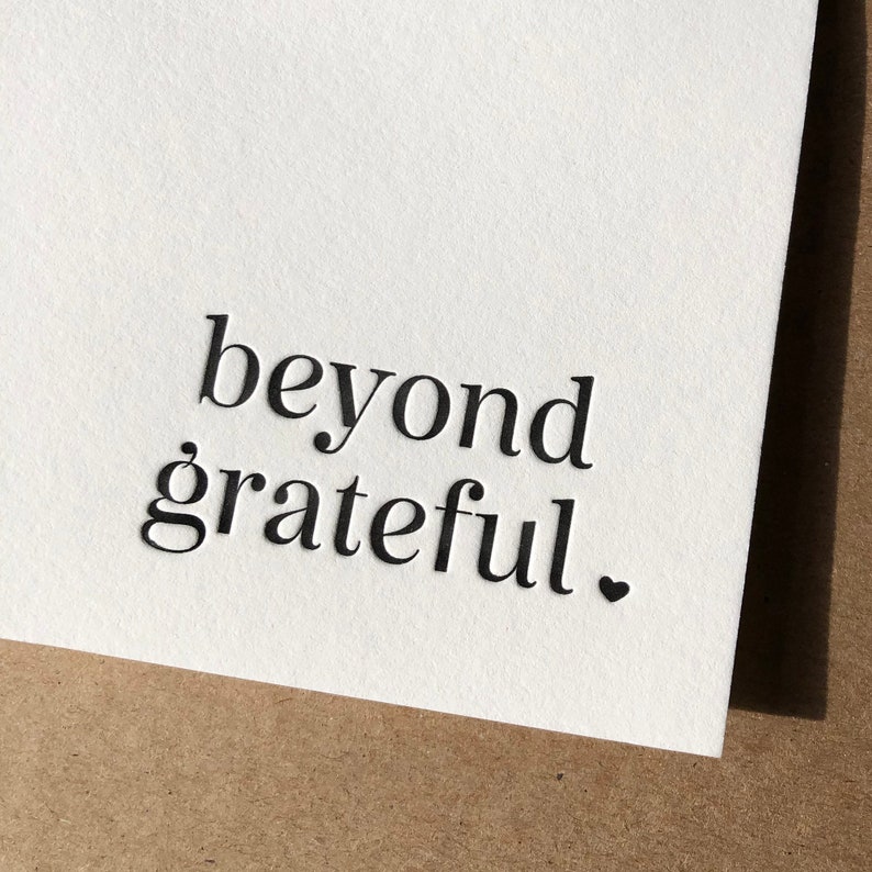 Unique Letterpress Thank You Card Beyond Grateful Gratitude Pink or Black and White Boxed Set of Six image 7