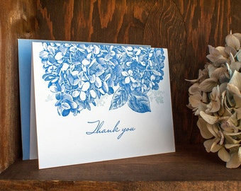 Blue Hydrangea Thank You Notes (set of 6) - Letterpress Stationery Thank You Notes - Green Limelight Hydrangea