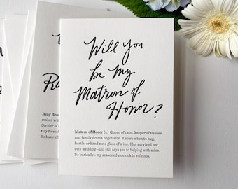 Witty Matron of Honor Proposal Card - Modern Bridal Party -  Elegant Letterpress Wedding Ask