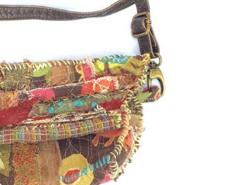 Handmade Artsy Crossbody Bag Bohemian Chic in Fall Colors
