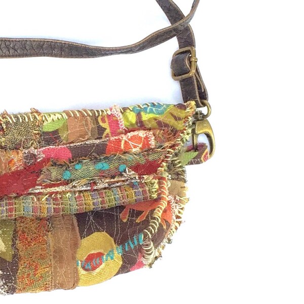 Handmade Artsy Crossbody Bag Bohemian Chic in Fall Colors