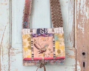 Mixed Media Unique Crossbody Bag, Artsy Earthy Handmade Nature Themed