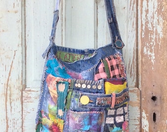 Handmade Boho Chic Tote Bag for Spring in Bright Colors