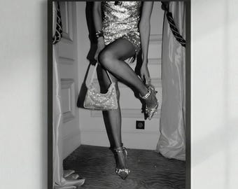 Sparkly Heels Party Print, Woman Putting on Shoe Wall Art, Sequin Dress Poster, Glamorous Closet Decor, Baddie Aesthetic Digital Download