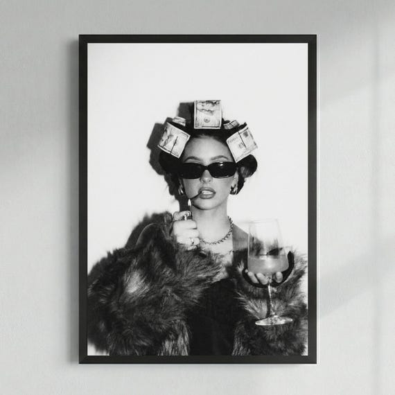Money Hair Curler Art, Mob Wife Aesthetic, Baddie Wall Decor, Rich Girl Print, Funny Fashion Poster, Hustle Vibes, Digital Download
