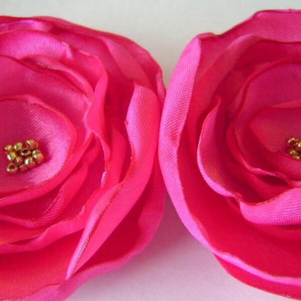 Shocking Pink Silky Satin Poppy Pins Wedding Bobby pin set Bridal Party