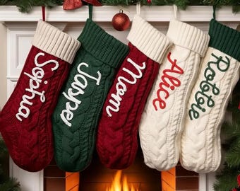 2025 Christmas Personalized Christmas Stocking - Custom Name Knit Stocking - Toddler Knit Stocking - Christmas Stocking Day Knitted Family