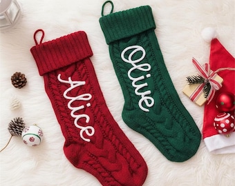 2025 Christmas Personalized Christmas Stocking - Custom Name Knit Stocking - Toddler Knit Stocking - Christmas Stocking Day Knitted Family