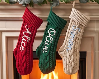 2025 Christmas Personalized Christmas Stocking - Custom Name Knit Stocking - Toddler Knit Stocking - Christmas Stocking Day Knitted Family