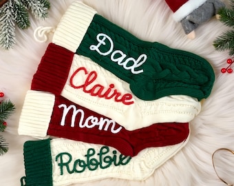 2025 Christmas Personalized Christmas Stocking - Custom Name Knit Stocking - Toddler Knit Stocking - Christmas Stocking Day Knitted Family