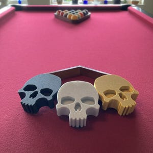 Skull Pool Cue Holder for 2 Cue Sticks Weighted Billiards Cue Rest with Cork Backing Unique Design Pool Table Accessories and Gift Idea
