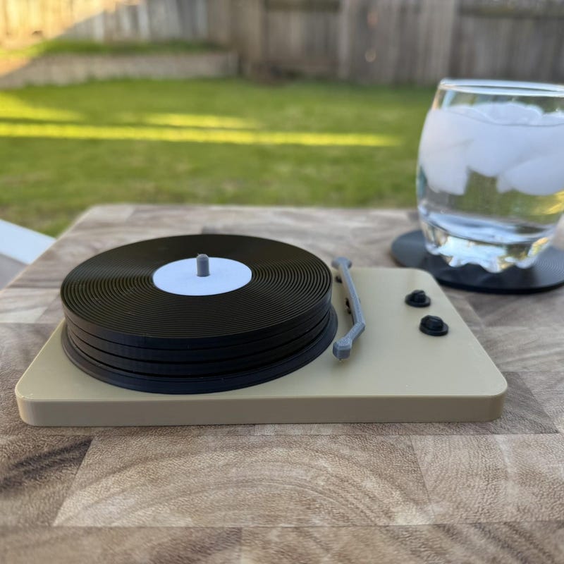 (Set of 4PCS)🎧Free Personalization🎧Mini Vinyl Record Coaster Set with Holder, Retro Music Decor Unique Drink Coasters, Fun Gift for Music Lovers, Vintage Style Home Bar Accessory