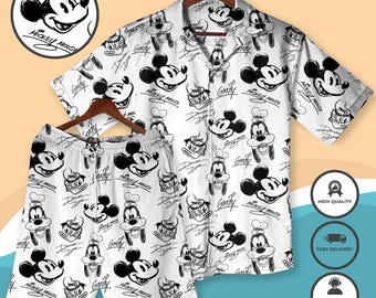 Mickey And Friends Sketch Art Hawaiian Shirt, Mickey Mouse Donald Duck Goofy Hawaiian Shirts, Summer Trip Hawaii Set