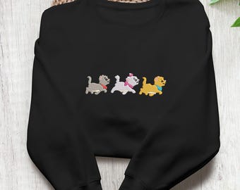 Besticktes Aristocats Kätzchen Sweatshirt, Katzenliebhaber Shirt, süßes Kätzchen Shirt, Katzen Shirt