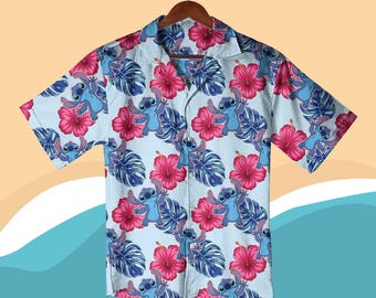 Stitch button down shirt tropical Stitch hawaiian style vacation shirt for family matching Stitch Shirt Stitch Shirt