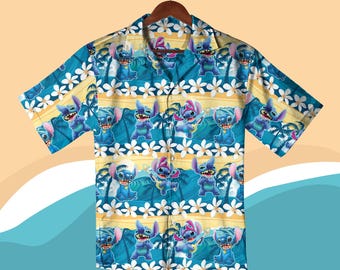 Stitch Hawaiian Summer Vacation Shirt, Stitch Lilo Button Up , Ohana Mean Family All Over Print Shirt, Birthday Gift For Family