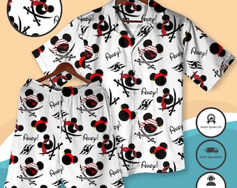 Mickey Mouse Cruise Pirate Hawaii Shirt, Pirates of The Caribbean Mickey Mouse Ahoy Button Up Shirt, Mickey Beach Hawaiian Shirts