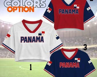 Kundenspezifisches Panama Crop Top Fußball-Jersey, personalisiertes Namenszahlen-Shirt, Panama Crop Jersey, Frauen Spieltag Top, benutzerdefinierte Panama Name Shirt