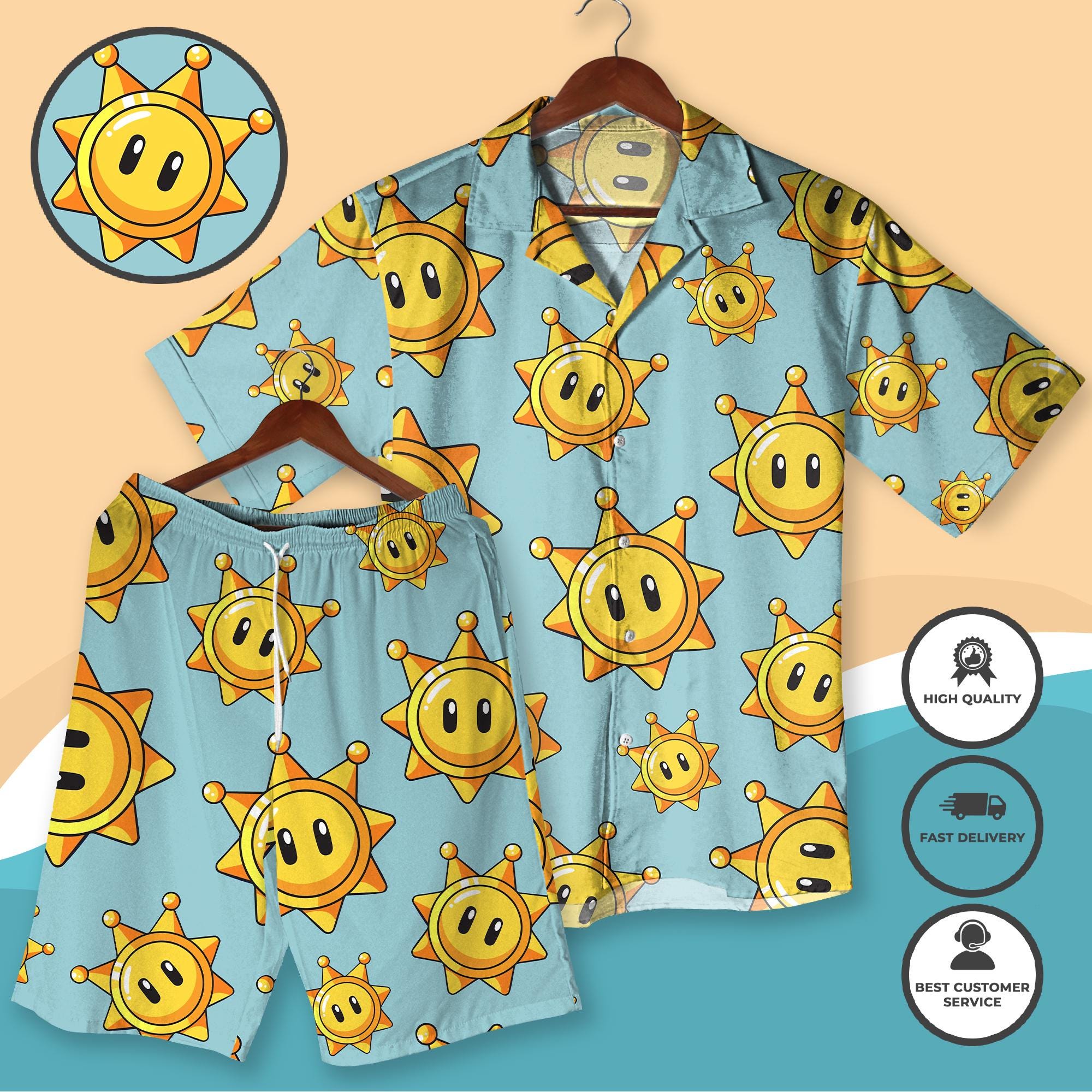Shine Sprite Hawaiian Shirt Super Mario Inspired Summer Shirt 