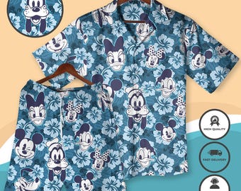 Mickey Mouse Hawaiian Shirt, Aloha Shirt, Minnie Mouse Shirt, Donald Daisy Duck Family Button Up, Goofy Summer Beach Hawaii Shirts