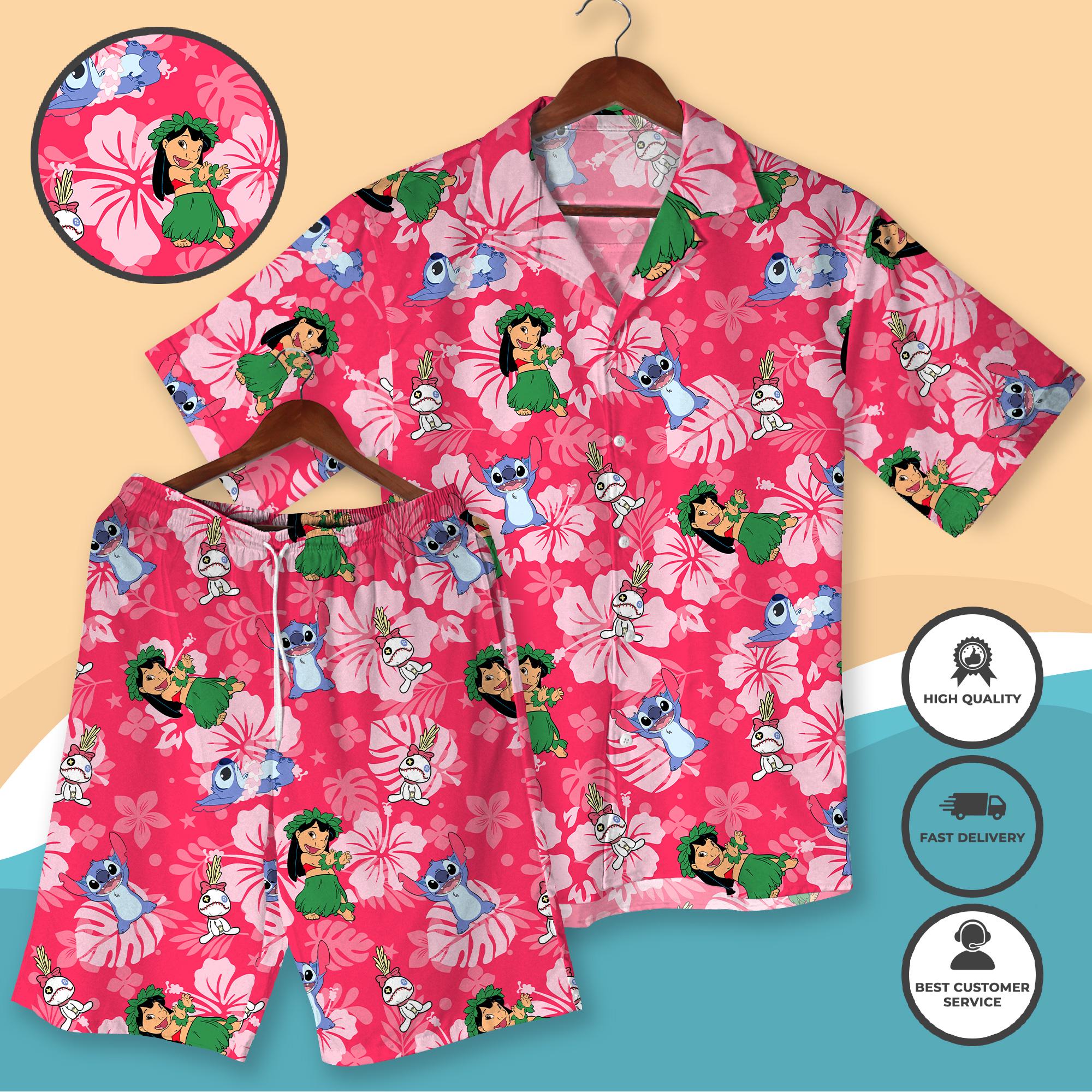 Discover Valentine Stitch Hawaiian Shirt and Short, Tropical Aloha Shirt Shorts, Cute Cartoon Hawaii Shirt, Couple Matching Vacation Outfit, Gift For her