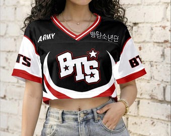 BT S Ar My Crop Top Football Jersey, Bangtan Kpop Fan Cropped Sports Shirt, Concert Outfit, Korean Pop Streetwear AR-MY Gift for Concert Day