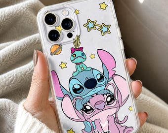 Personalized Stitch Angel Phone Case, Cute Stitch Cartoon iPhone Case, Custom Name Stitch Phone Cover, Protective Case, Gift for Fans