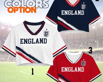 Custom England Crop Top Football Jersey, Personalized Name Number Shirt, England Crop Jersey, Women Game Day Top, Custom Panama Name Shirt