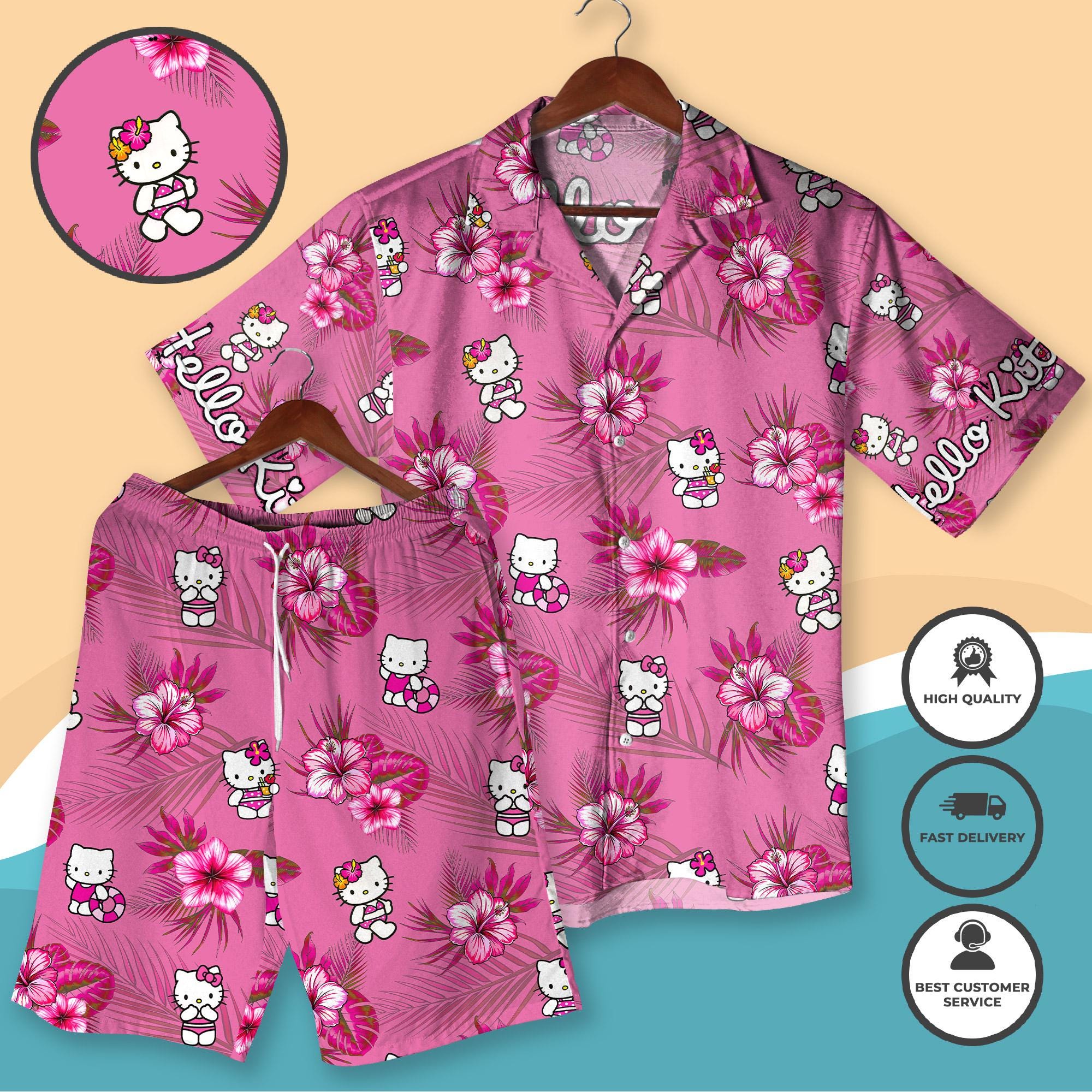 Discover Hello Kitty Valentine Hawaiian Shirt and Short, Floral Hello Kitty Shirt & Shorts, Cute Valentine Outfit, Couples Shirt gifts, Valentine Gift