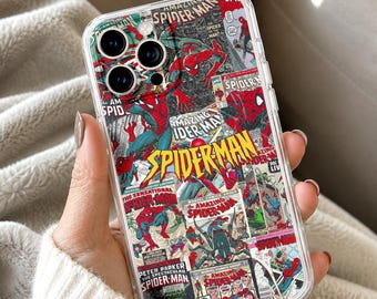 Spider-Hero Comic Phone Case, Retro Superhero Collage iPhone Case, Vintage Comic Book Cover Phone Cover, Protective Case, Hero Fan Gift