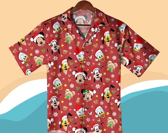 Weihnachten Hawaiihemd Mickey Shirt, Donald Shirt, Pluto Shirt, Santa Shirt, Urlaub Urlaub Outfit für Männer, Frauen, Rote Weihnachten Shirt Geschenke