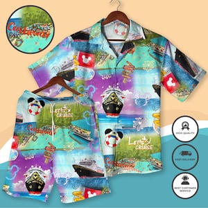 Mickey Mouse Captain Hawaiian Shirt And Shorts Set Miceky Cruise Outfit Nautical Beach Apparel Sailor Mickey Vacation Wear Family Trip Gifts