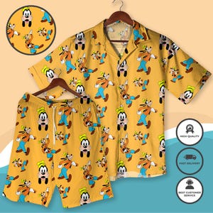 Goofy shirt cartoon lounge outfit vintage goofy zomer bijpassende set vintage gele op goofy geïnspireerde outfit retro hawaiiaanse shirts