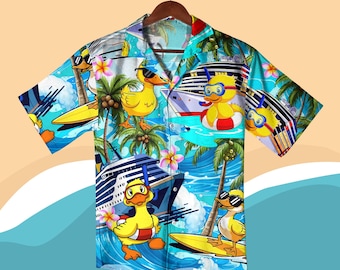 Lustige Ente Hawaiihemd Tropische Kreuzfahrt Urlaub Button Up Shirt, Strand Sommer Shirt, Bunte Cartoon Ente Aloha Shirt Geschenk