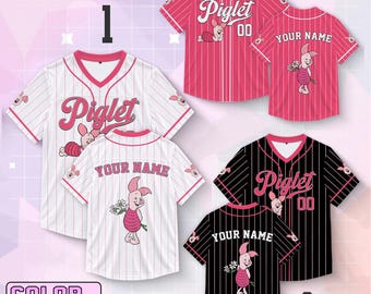 Custom Piglet Football Jersey, Personalized Piglet Name & Number Shirt, V-Neck Pinstripe Fan Top, Piglet Matching Family Vacation Outfits