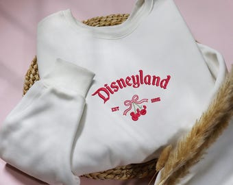 Custom Cherry Bow Embroidered Sweatshirt Cherries Shirt Romantic Embroidered Sweater Custom Year Shirt