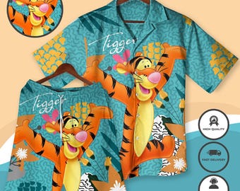 Tigger Hawaiian Shirt Set Winnie the Pooh Summer Outfit Cute Tigger Button Down Shirt Tropical Vacation Tigger Shirt Beach Shirt