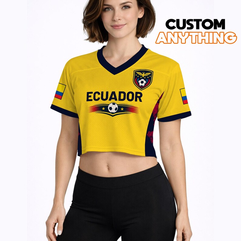 Custom Ecuador Crop Top Football Jersey, Personalized Soccer Shirt ...