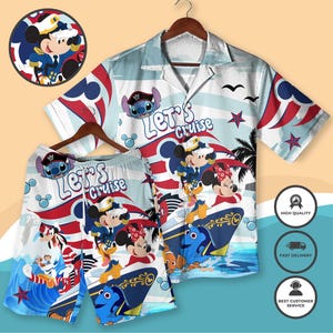 Mickey Cruise Hawaiian Shirt Castaway Cay Mickey Minnie Outfit, Summer Beach Vacation Shirt Shorts for Men, Cruise Wear Set, Beach Shirt