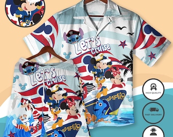 Mickey Cruise Hawaiian Shirt Castaway Cay Mickey Minnie Outfit, Summer Beach Vacation Shirt Shorts for Men, Cruise Wear Set, Beach Shirt