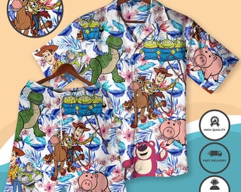 Toy Button Up, Woody Buzz Lightyear Jessie Alien 3D Hawaiian Shirt, Story Hawaii Shirt, Magic Kingdom Toy -  Story Floral Tee