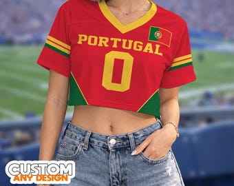Portugal Football Crop Top Jersey Custom Name Number, Women Soccer Crop Tee, Personalized Game Day Shirt, Portugal Fan Outfit, Gift for Her