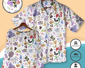 Themed Hawaiian Shirt Set Never Grow Up Hawaiian Shirt Summer Vacation Outfit Cute Hawaiian Button Down Shirt Park Day Outfit