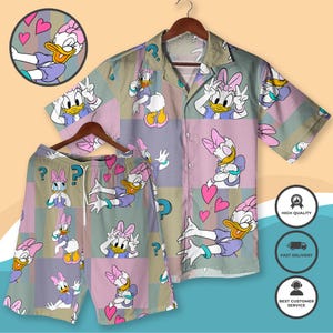 Daisy Duck Hawaiian Shirt Shorts Cute Cartoon Summer Outfit Women Men Tropical Vacation Clothing Fun Donald Beachwear Daisy Duck Shirt