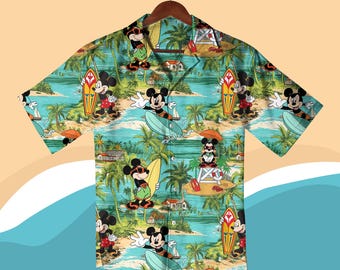 Mickey Mouse Shirt for Men, Surfing Mickey Button Up Shirt, Movie Shirt, Summer Beach Shirt, Mickey Aloha Shirt, Family Trip Hawaii Shirt